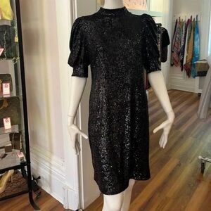 Joie Black Sequin Mini Dress with Puff Sleeves